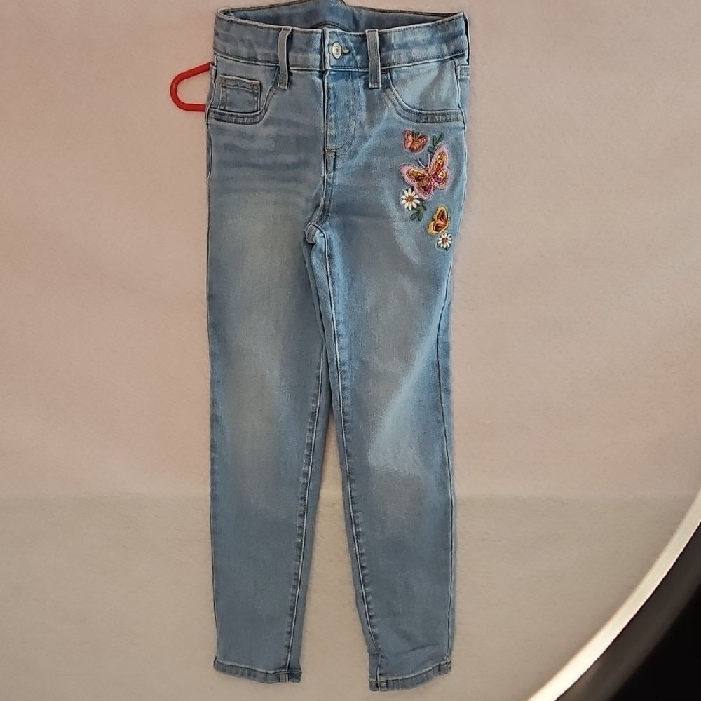 Embroidered Butterfly Light Blue Jeans Girls